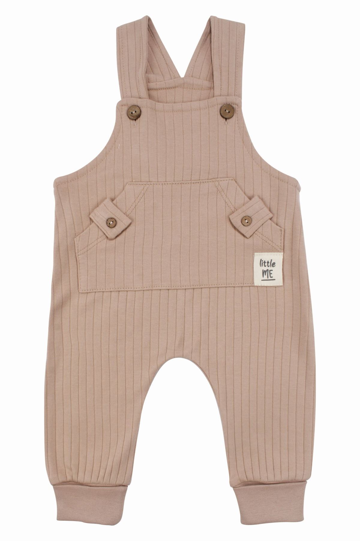 Erkek Bebek Kahve Çizgili Cepli Salopetli Badili Tulum