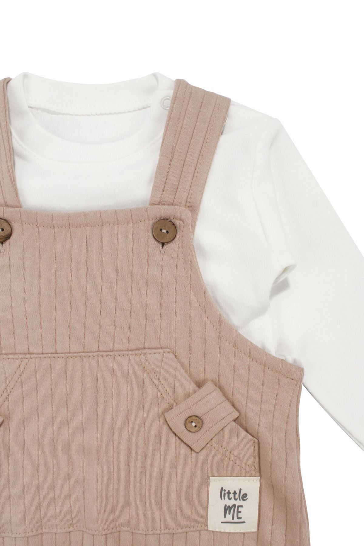 Erkek Bebek Kahve Çizgili Cepli Salopetli Badili Tulum