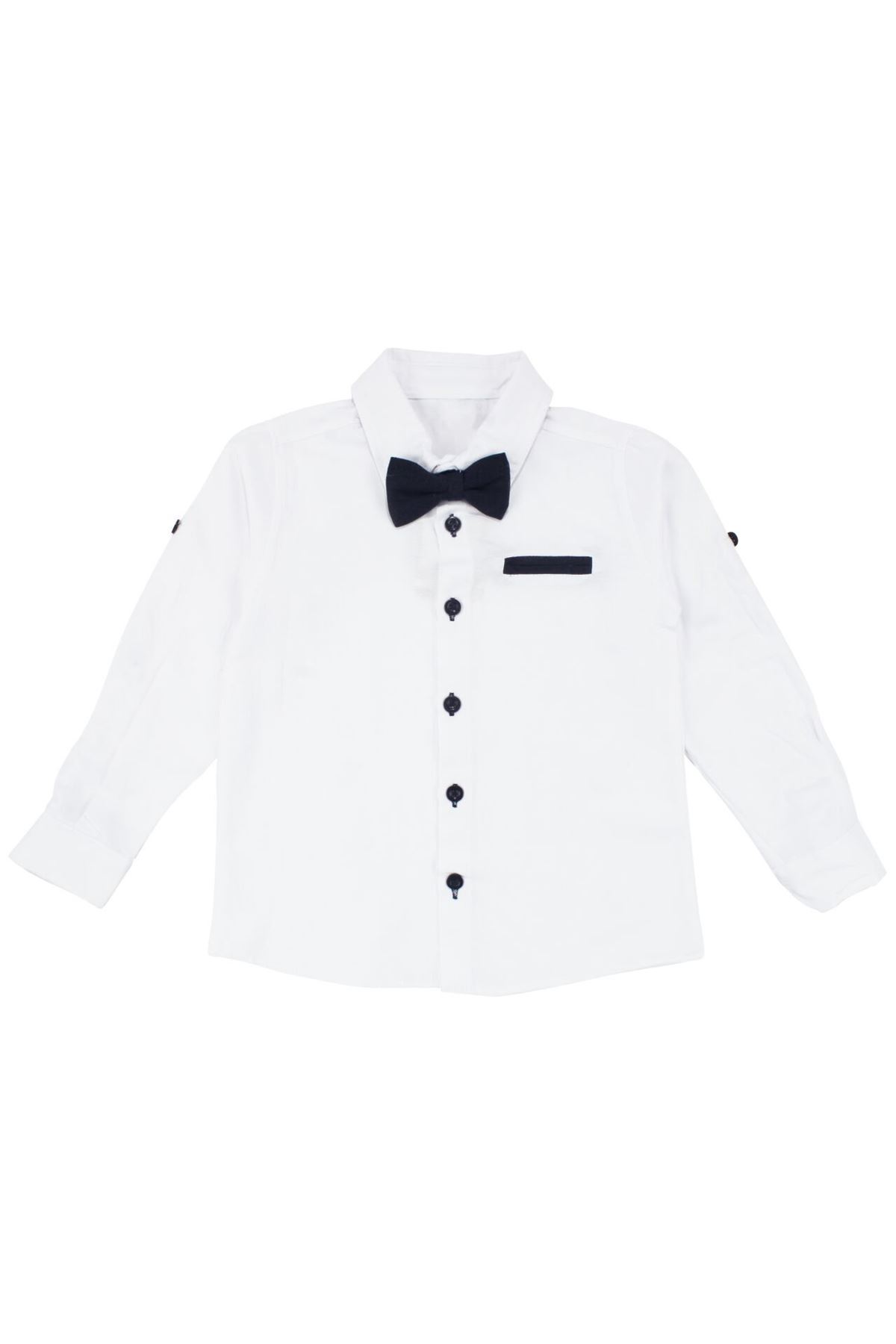 Erkek Çocuk Laci Papyonlu Askılı Beyaz Gömlekli Takım