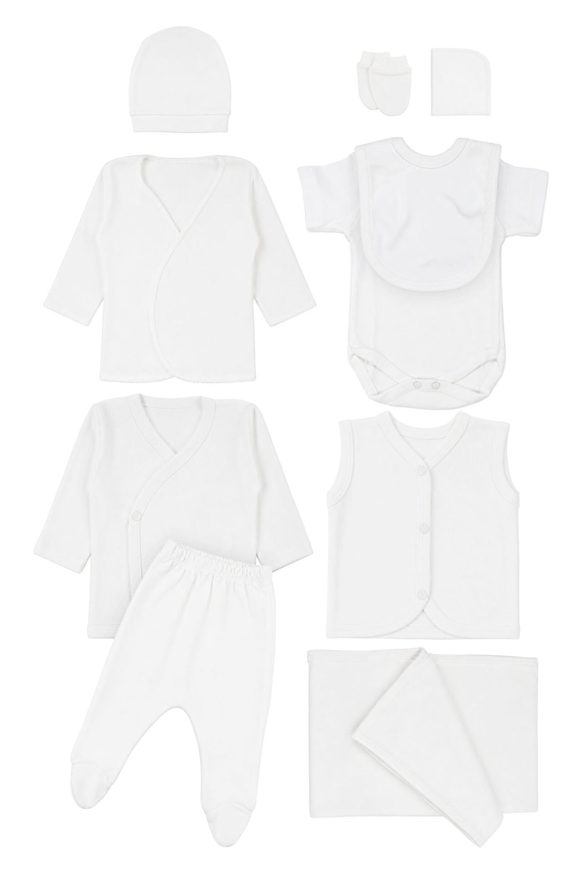 Unisex Ekru Naturel %100 Pamuk 10 Parça Hastane Çıkış Seti