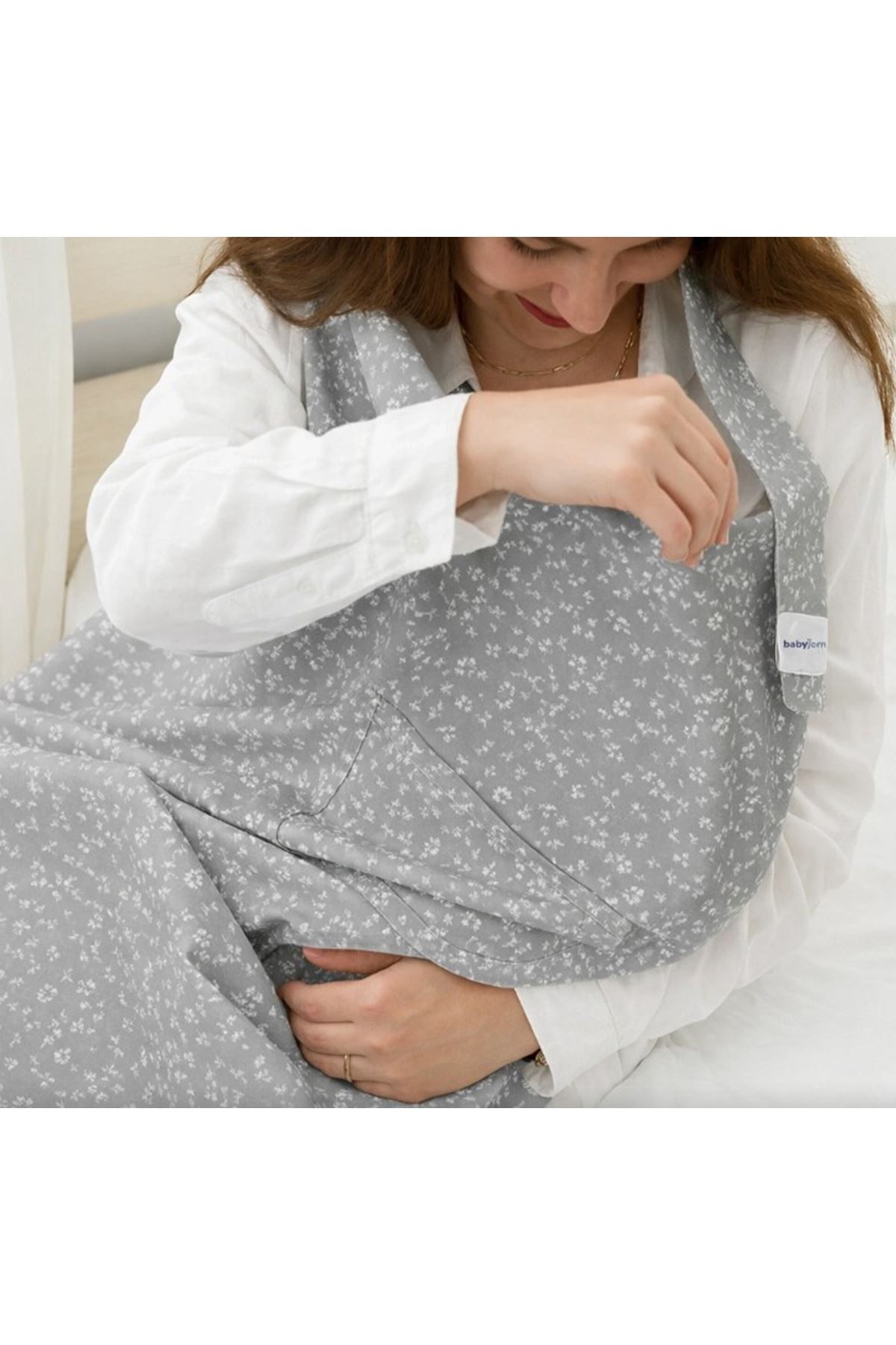 BabyJem Cepli Emzirme Önlüğü 323 Gri Çiçek