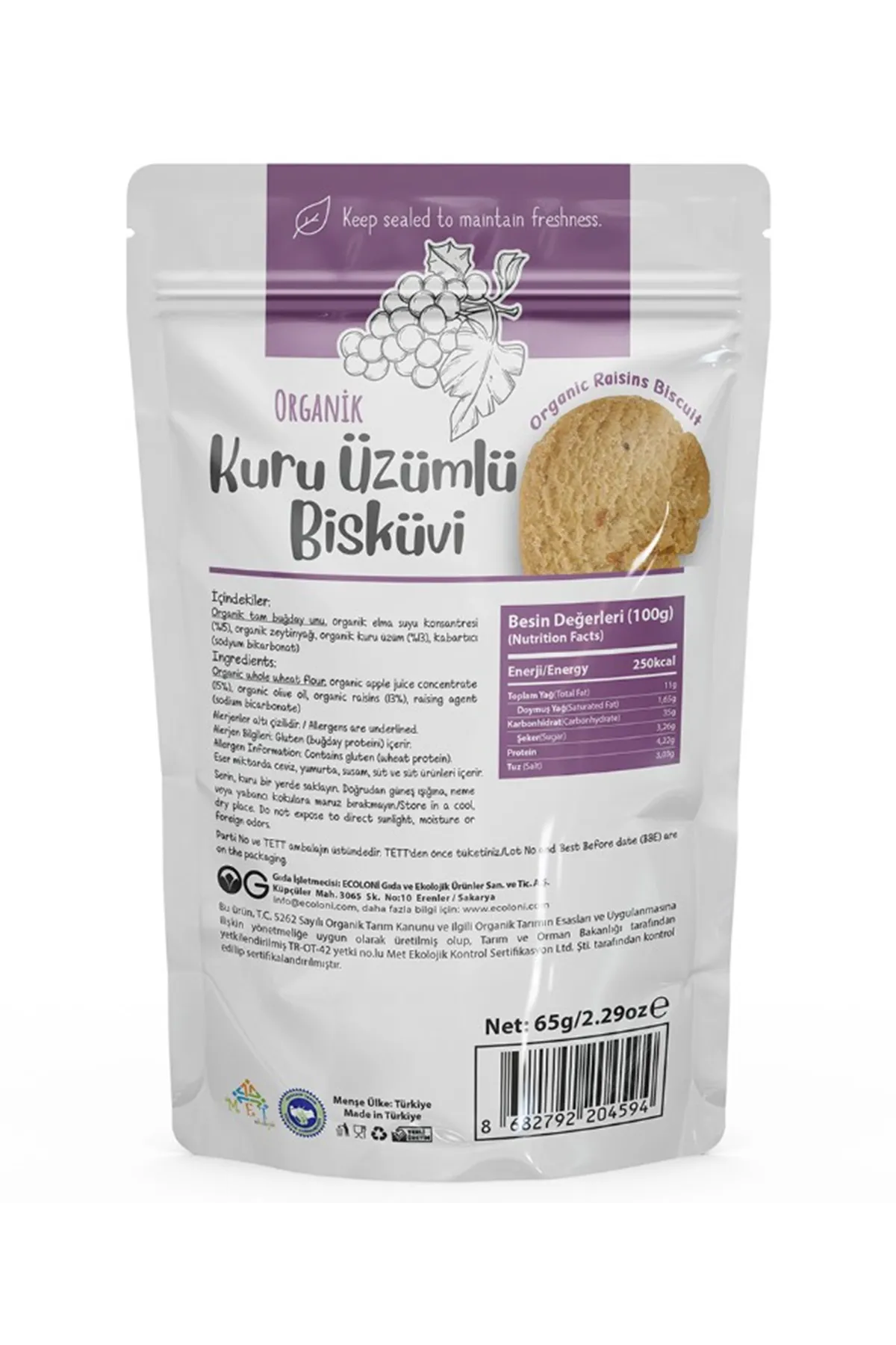 OG Natural ORganik Üzümlü Bisküvi 65gr