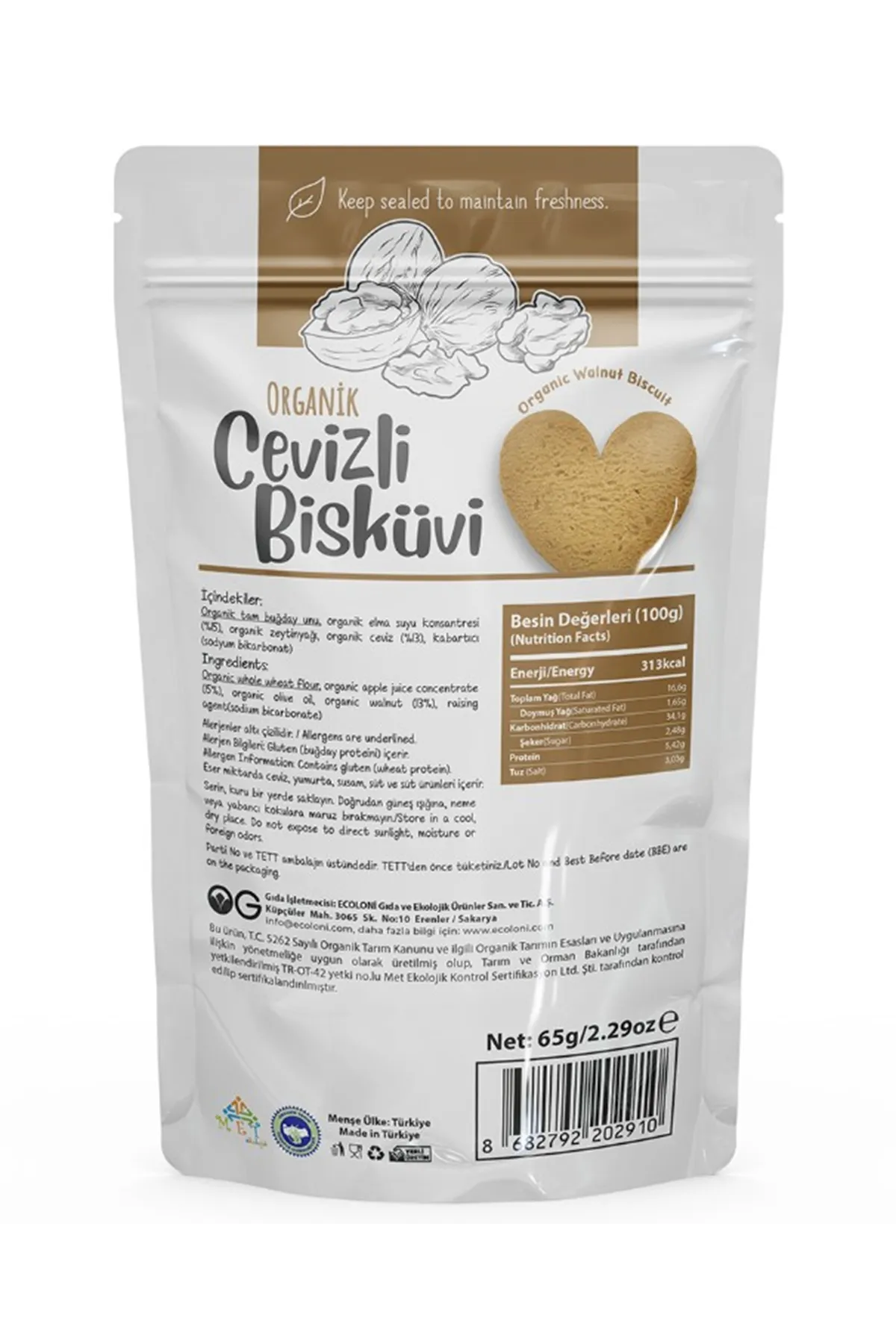 OG Natural Organik Cevizli Bisküvi 80gr