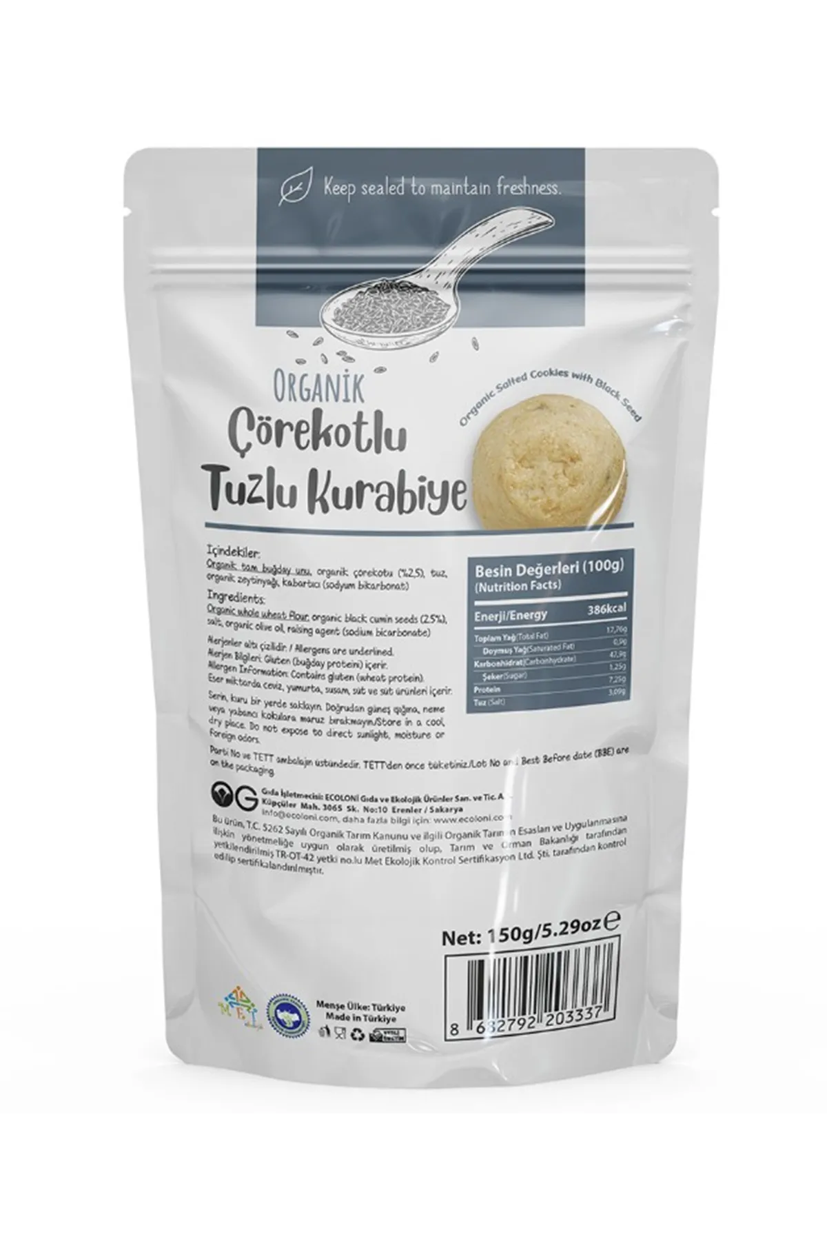 OG Natural Organik Çörekotlu Tuzlu Kurabiye 150gr
