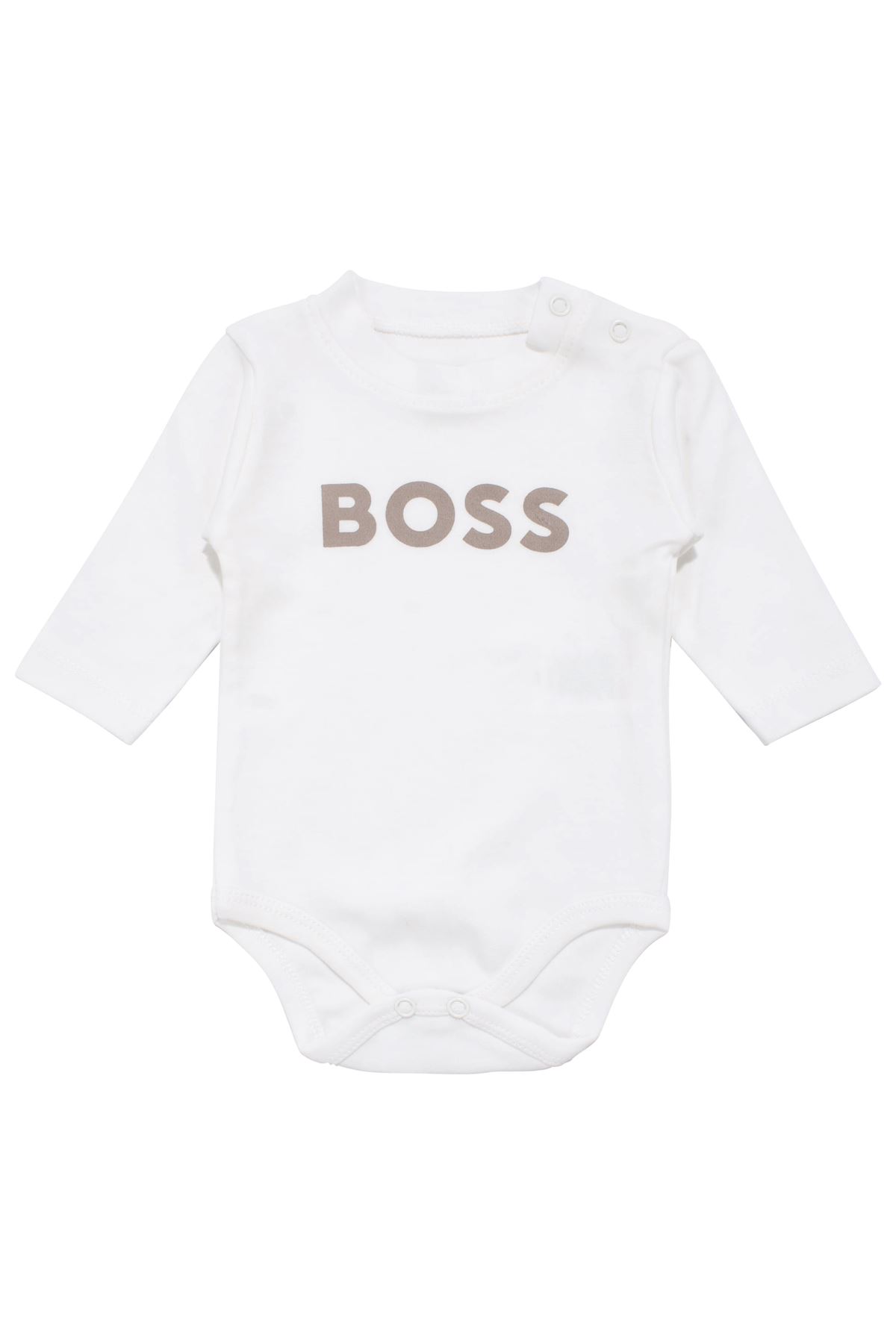 Erkek Bebek Ekru Kahve Düğmeli Hırkalı Boss Nakışlı 3'lü Takım