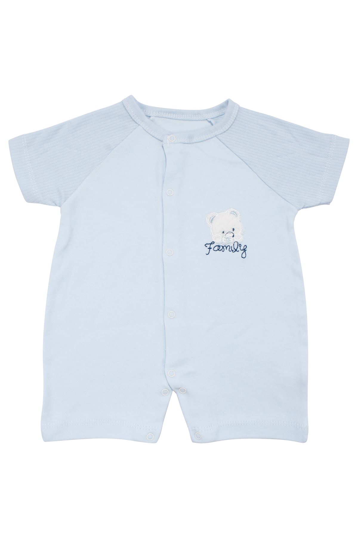 Erkek Bebek Bebe Mavisi Ayı Family Nakışlı Çıtçıtlı Şort Tulum