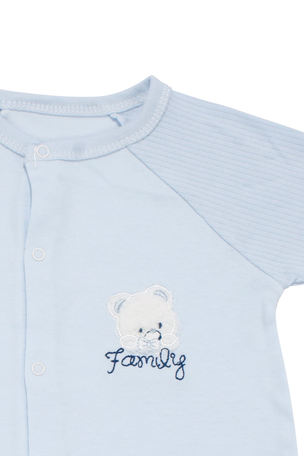 Erkek Bebek Bebe Mavisi Ayı Family Nakışlı Çıtçıtlı Şort Tulum