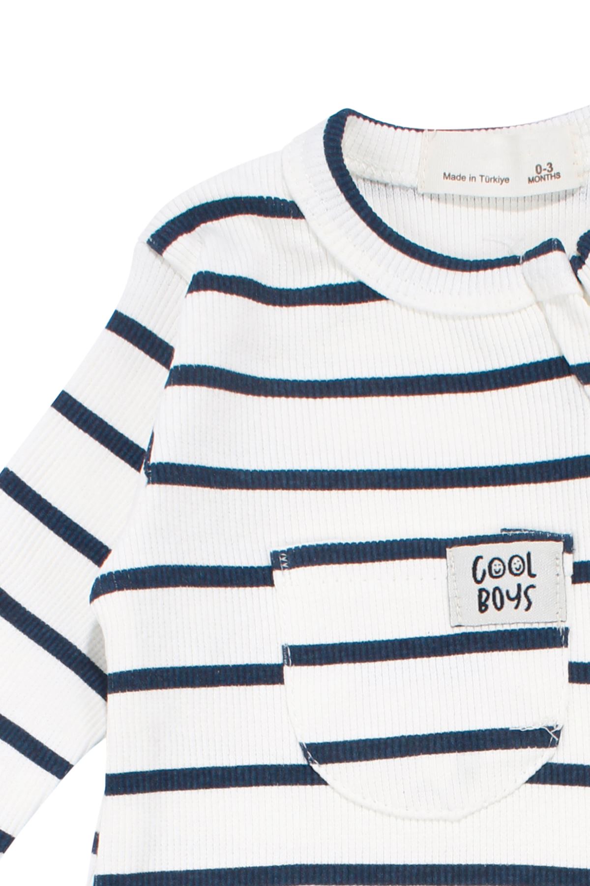 Erkek Bebek Cool Boys Beyaz Siyah Çizgili Fermuarlı Tulum 0-3 Ay