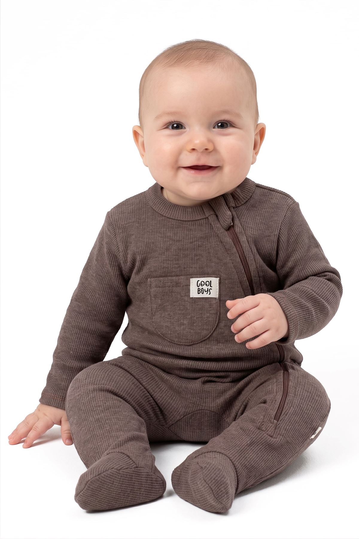 Erkek Bebek Cool Boys Füme Fermuarlı Tulum 0-3 Ay