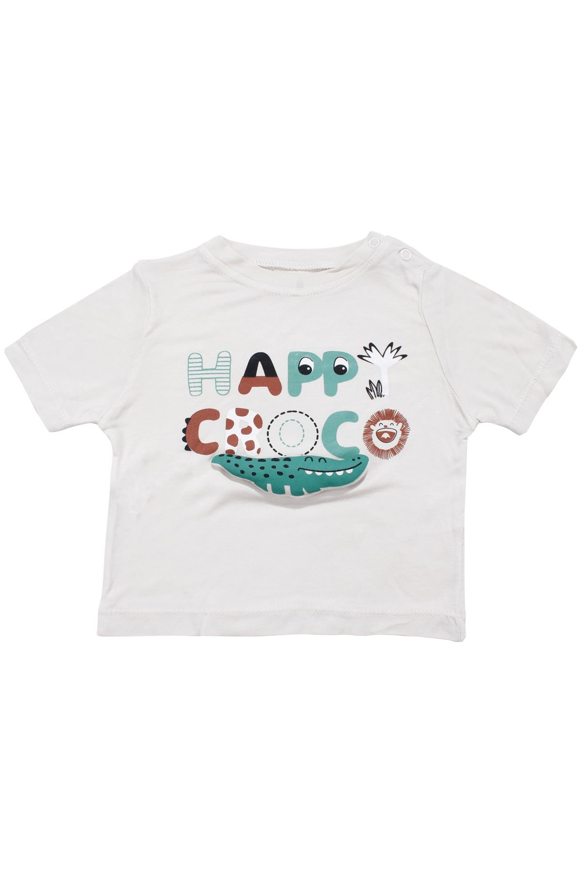 Erkek Bebek Ekru Siyah Happy Timsahlı Şortlu 2'li Takım