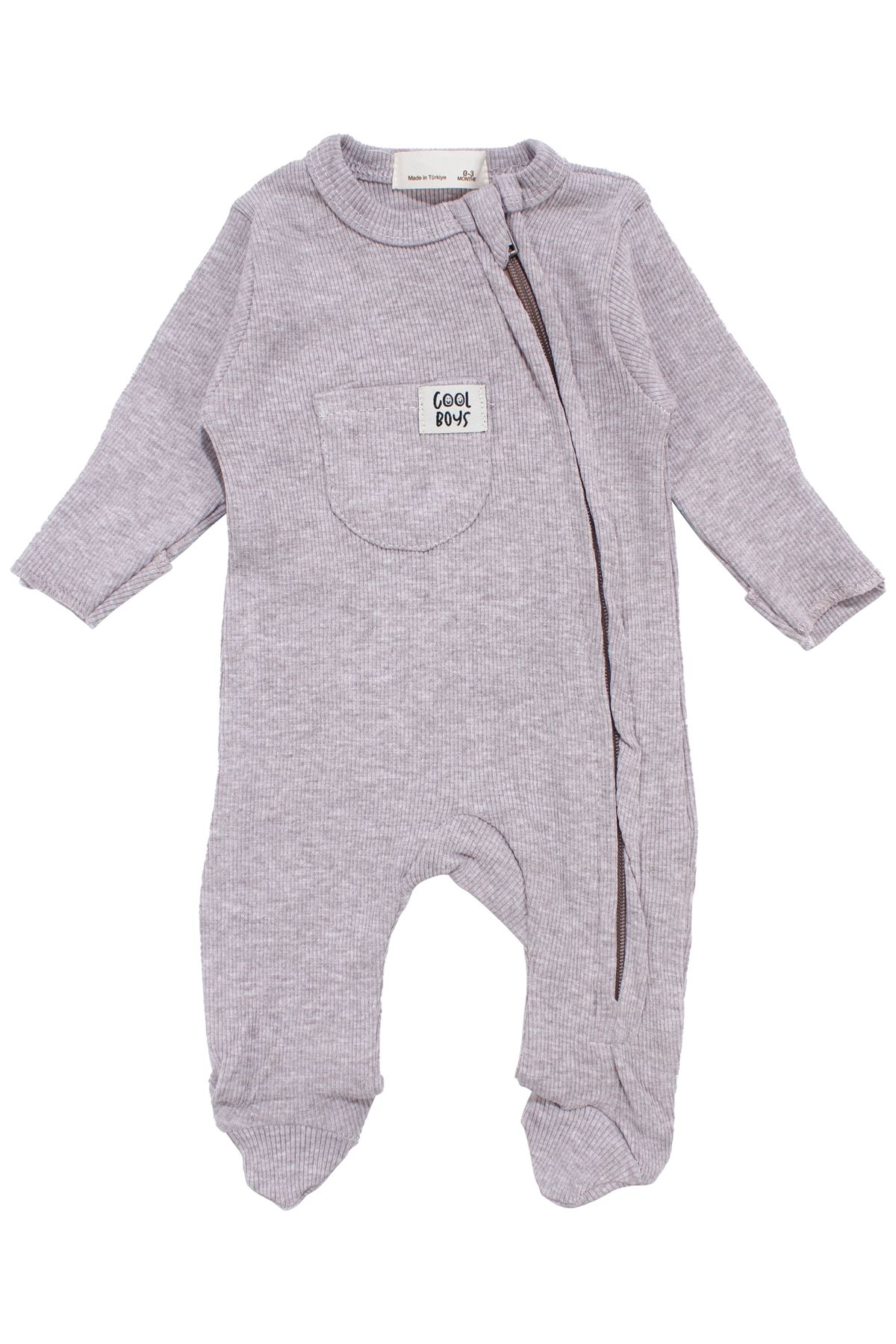 Erkek Bebek Cool Boys Gri Fermuarlı Tulum 0-3 Ay