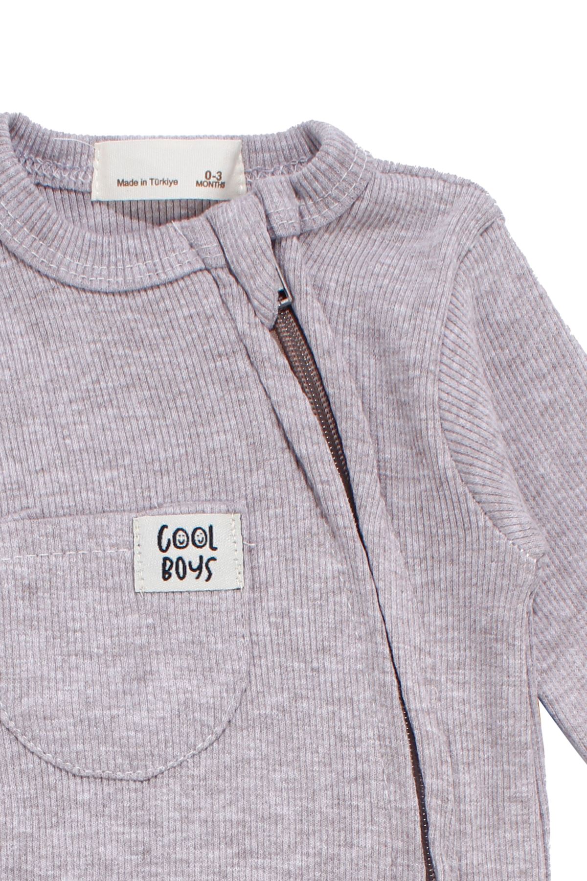 Erkek Bebek Cool Boys Gri Fermuarlı Tulum 0-3 Ay
