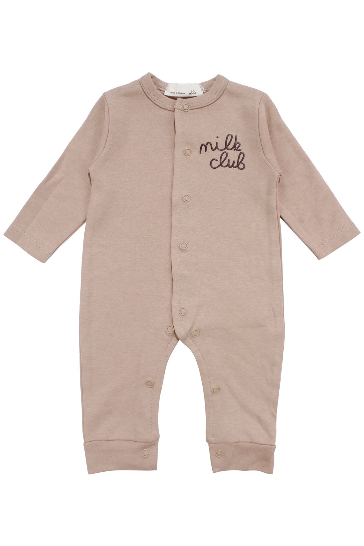 Erkek Bebek Kahverengi Milk Club Yazılı Çıtçıtlı Tulum 0-3 Ay