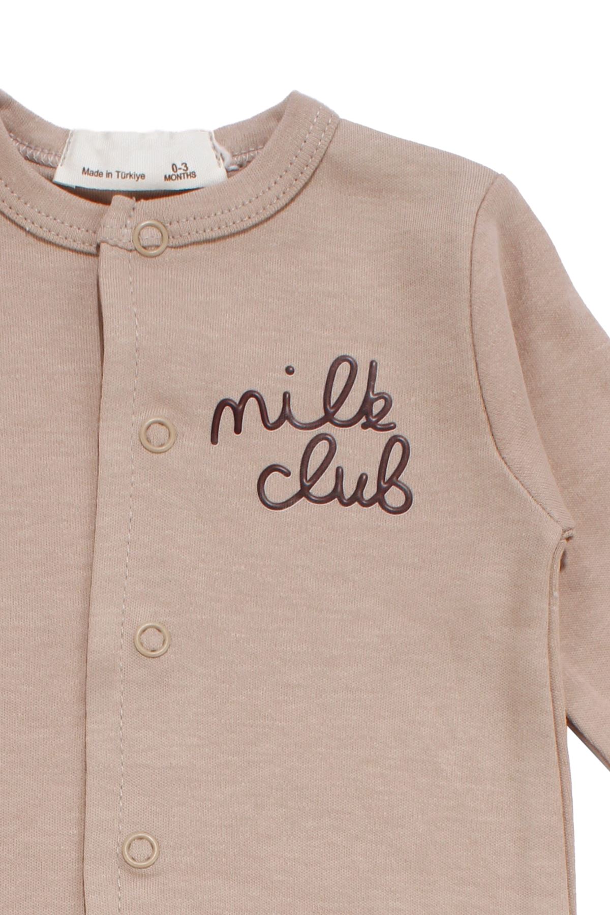 Erkek Bebek Kahverengi Milk Club Yazılı Çıtçıtlı Tulum