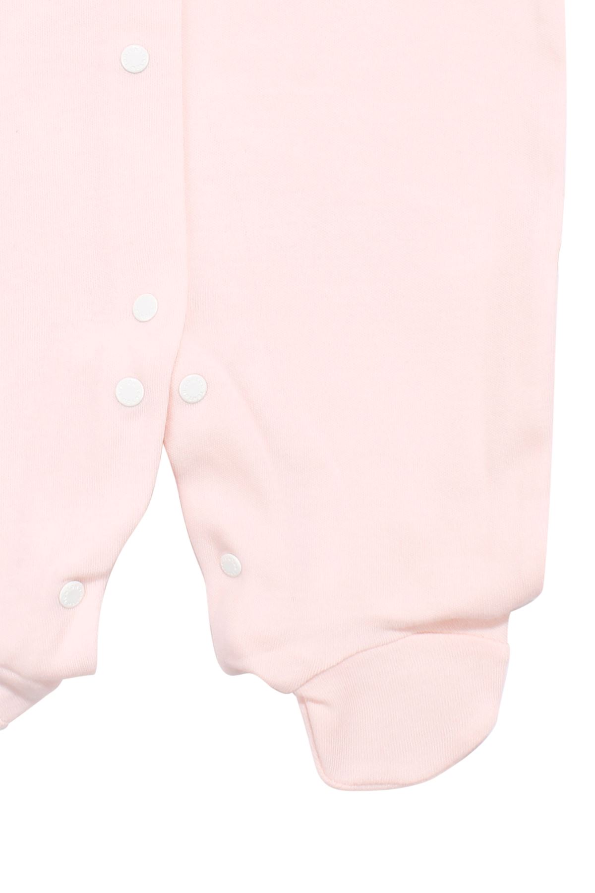 Kız Bebek Ekru Somon Gül Nakışlı Kanaviçe Çıtçıtlı Patikli Tulum