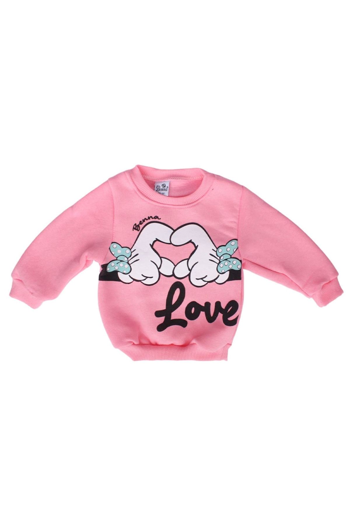 Kız Çocuk Pembe Love El Baskılı Puanlı Polar 2'li Takım