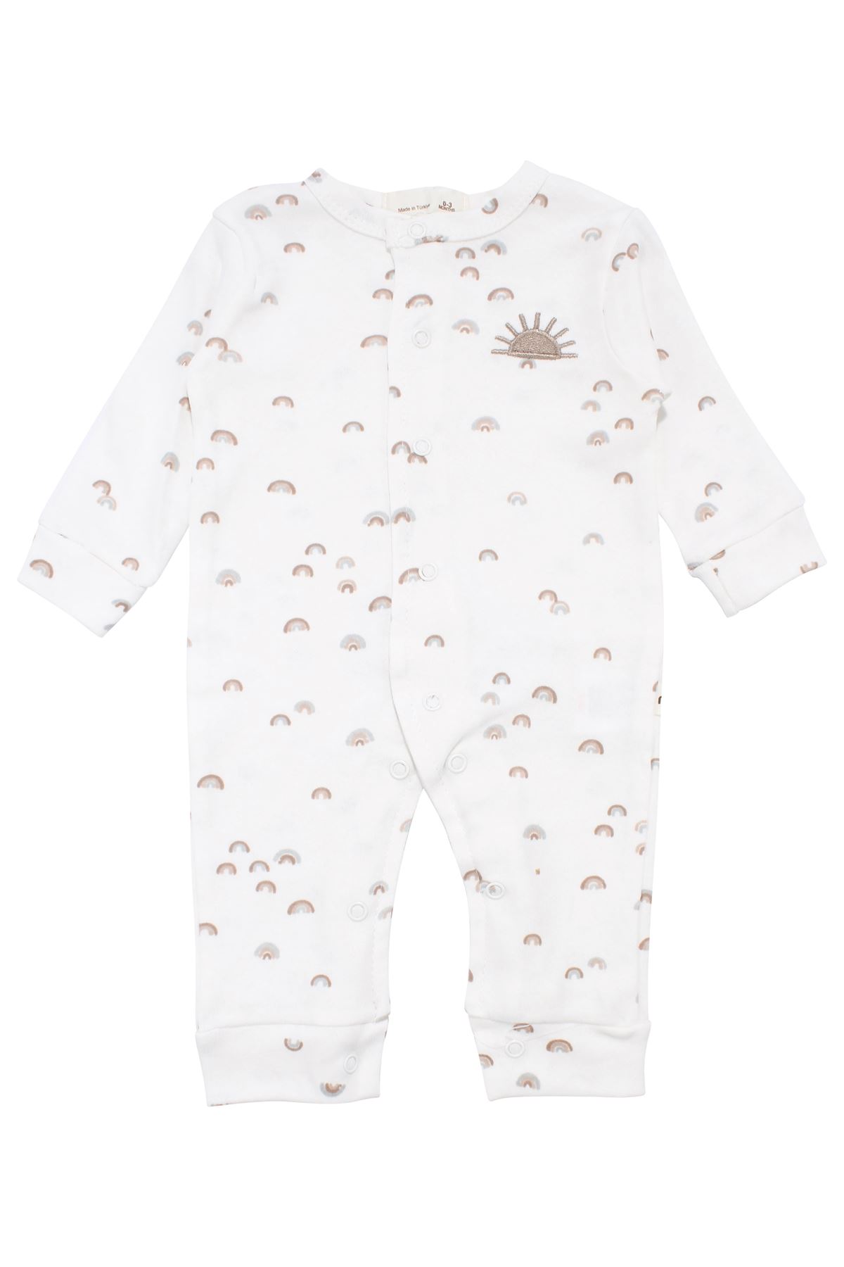 Unisex Beyaz Gökkuşağı Baskılı Tulum 0-3 Ay