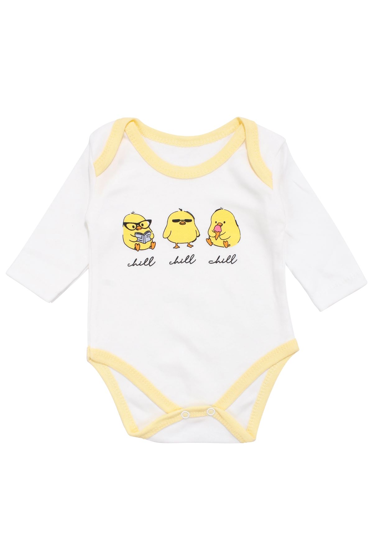 Unisex Beyaz Sarı Chill Civciv Baskılı 2'li Takım