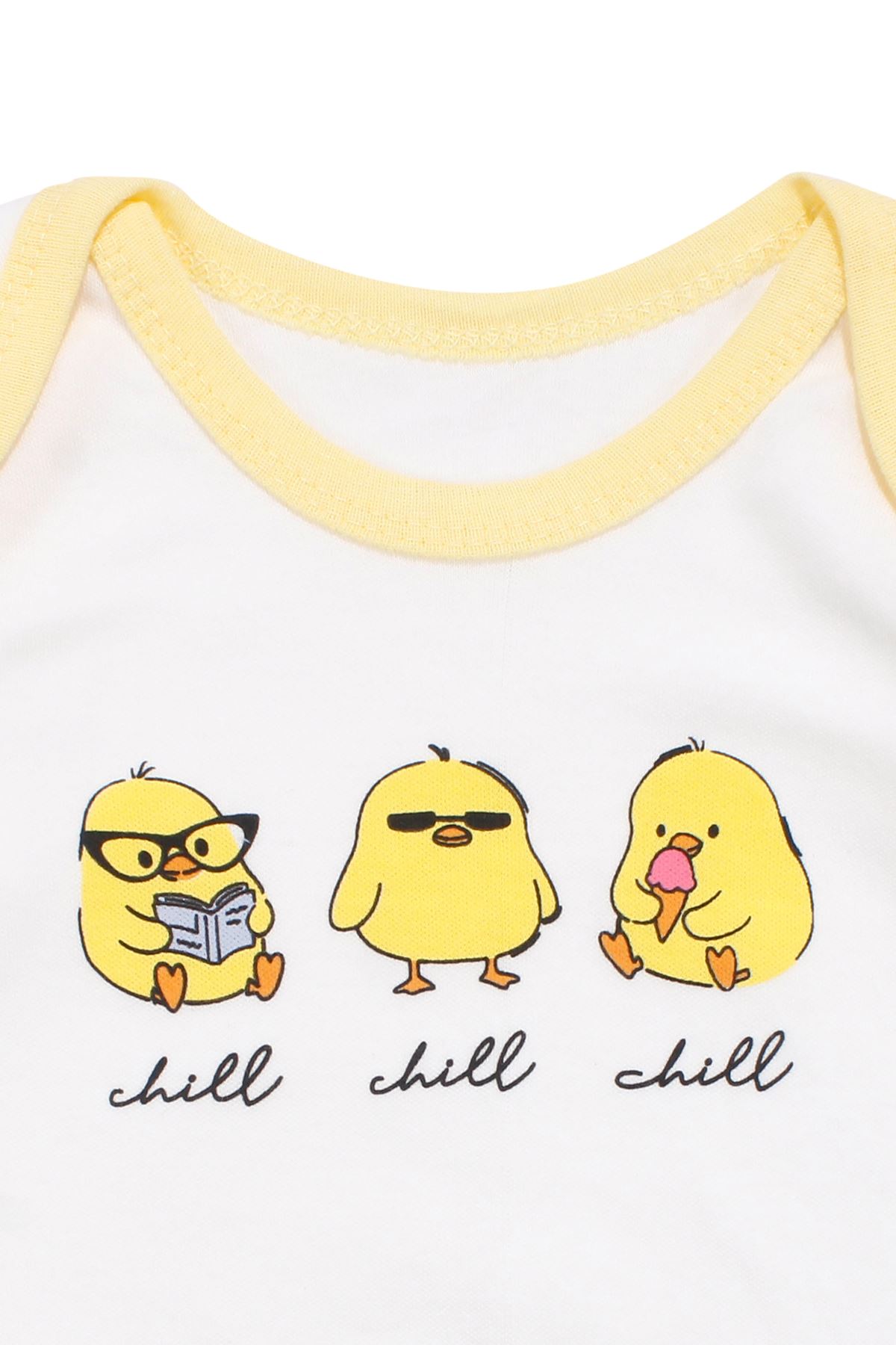 Unisex Beyaz Sarı Chill Civciv Baskılı 2'li Takım