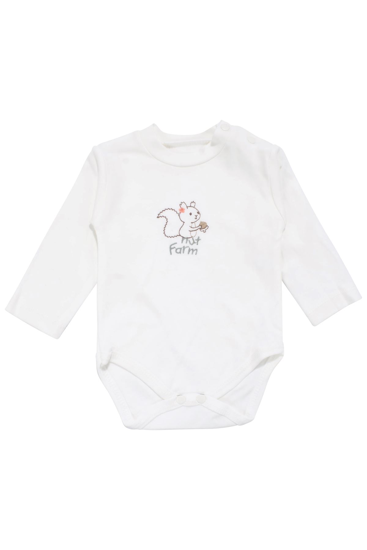 Unisex Ekru Su Yeşili Sincap Nakışlı Hırkalı 3'lü Takım