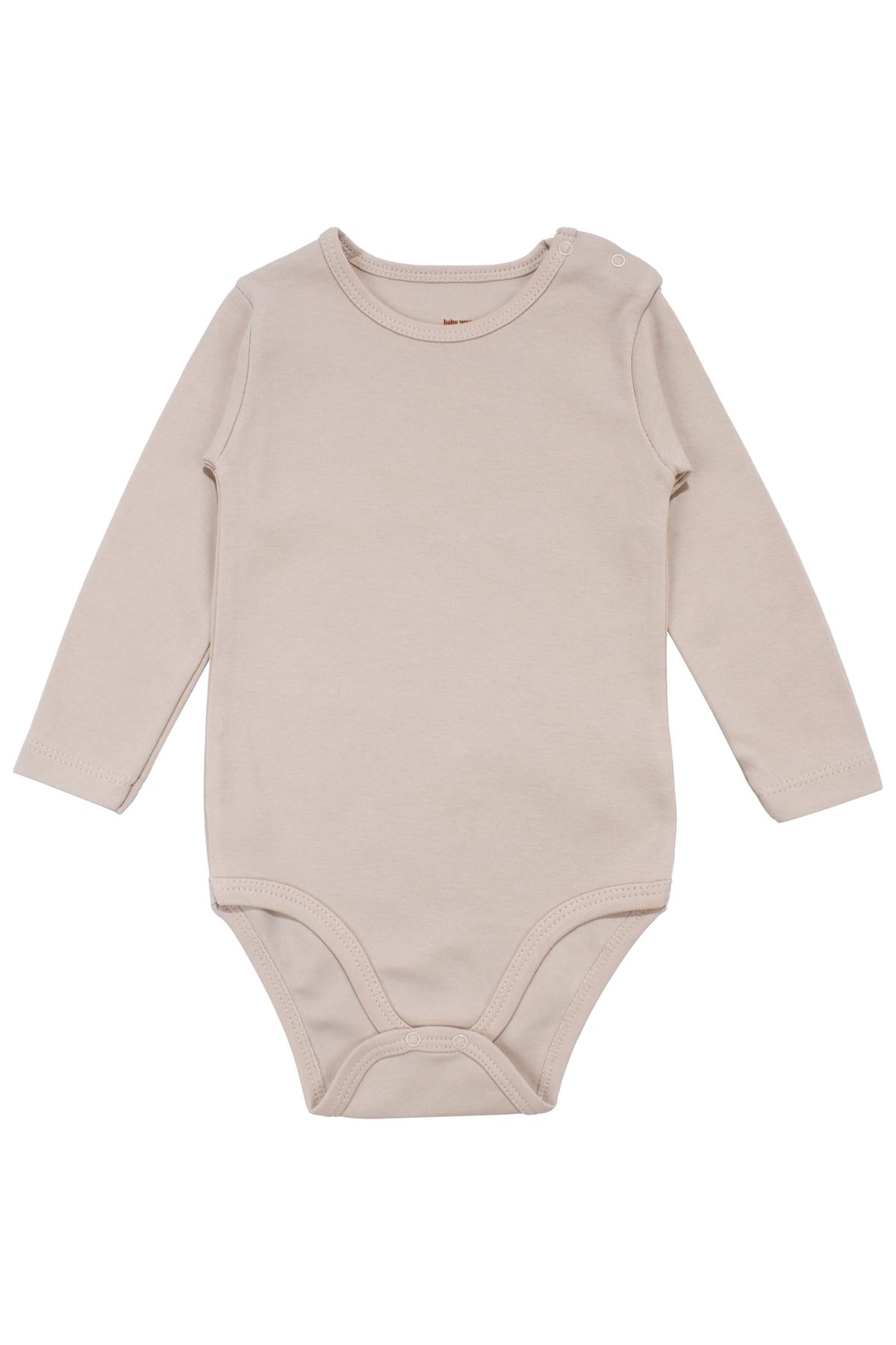Unisex Yuvarlak Yaka Bej Düz Çıtçıtlı Body Zıbın