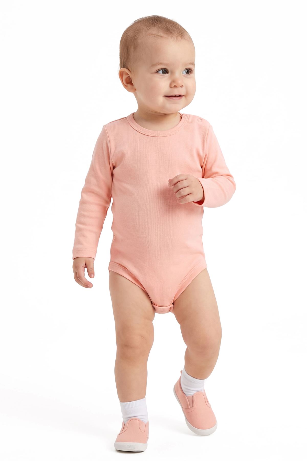 Unisex Yuvarlak Yaka Somon Düz Çıtçıtlı Body Zıbın