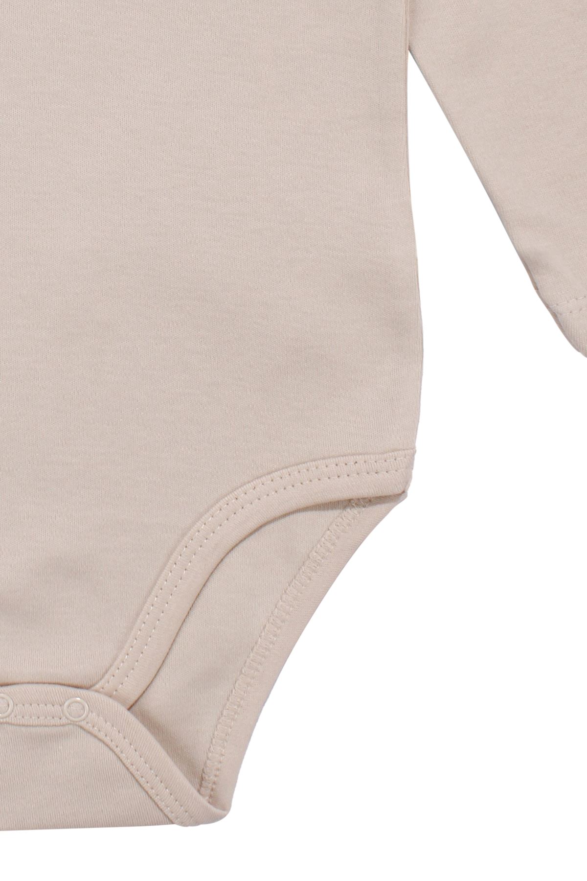 Unisex Yuvarlak Yaka Bej Düz Çıtçıtlı Body Zıbın