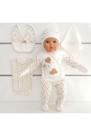 Chery Yazılı 7 Parça Bebek Hastane Çıkış Seti - Kahverengi