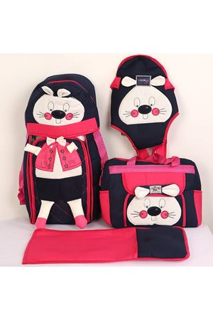 Tavşan Desenli 4'lü Taşıma Seti - Fuşya