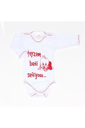Teyzem Beni Seviyoo Bebek Zıbını  Uzun Kollu Kırmızı Yazılı