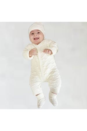 Triko Patikli Bebek Tulum Takım - Krem