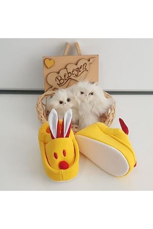 Tavşan Kulaklı Penye Kaymaz Taban Bebek Panduf Patik Sarı Kırmızı