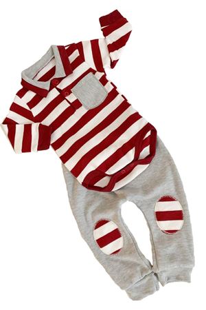 Çizgili Polo Yaka Bebek Takımı - Bordo