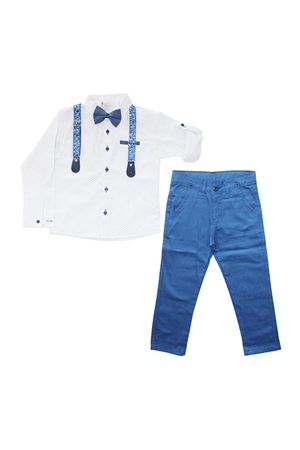 Mavi Puanlı Beyaz Gömlekli Askılı 2'li Erkek Çocuk Takım