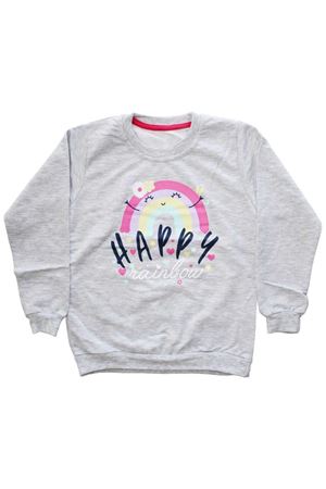 Kız Çocuk Gri Happy Gökkuşağı Baskılı Tek Üst Sweat