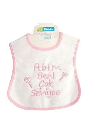 Pembe Abim Beni Çok Seviyor Yazılı Su Geçirmez Kız Bebek Önlüğü