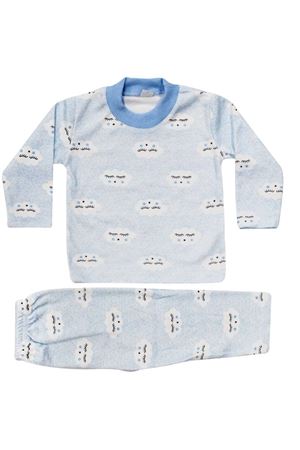 Erkek Bebek Bulut Desenli Alt Üst Mavi 2'li Pijama Takım