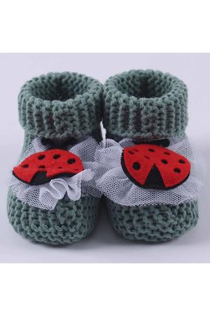 Kız Bebe Yeşil Uğur Böcekli Tüllü Triko Patik