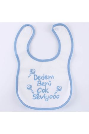 Erkek Bebek Dedem Beni Çok Seviyo Yazılı Mavi Önlük