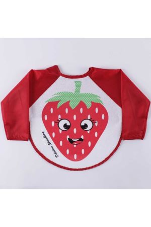 Kırmızı Çilek Desenli Uzun Kollu Önlük