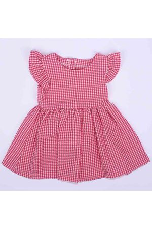 Kız Çocuk Pembe Pitikare Gofre Fırfırlı Elbise