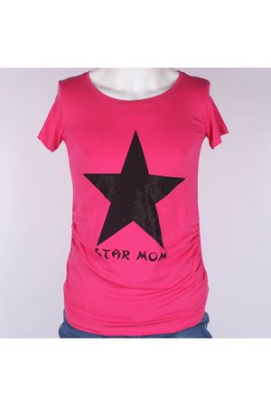 Fuşya Taşlı Yıldız Hamile Kısa Kol Tişört