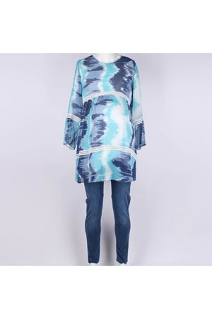 Mavi İndigo Desenli Şifon Hamile Tunik