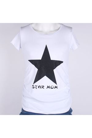 Beyaz Taşlı Yıldız Hamile Kısa Kol Tişört