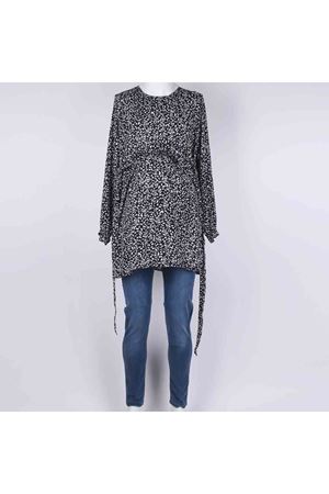 Siyah Beyaz Desenli Şifon Hamile Tunik