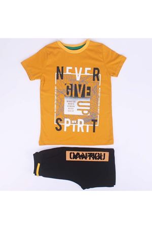 Erkek Çocuk Sarı Siyah Never Yazılı Şortlu 2'li Takım
