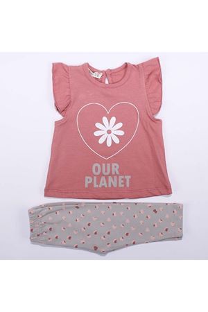 Kız Bebek Gül Kurusu Kalp Desenli Tayt Desenli 2'li Takım