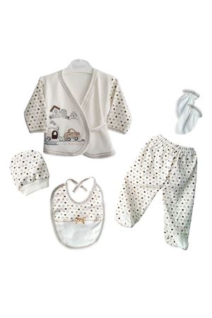 Kahverengi Arabalı Puanlı 5 Parça Hastane Çıkış Seti