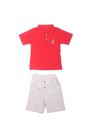 Erkek Çocuk Kırmızı Çapa Dümenli Keten Şortlu 2'li Takım