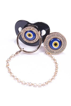 Siyah Gold Nazar Boncuklu Taşlı Zincirli Emzik